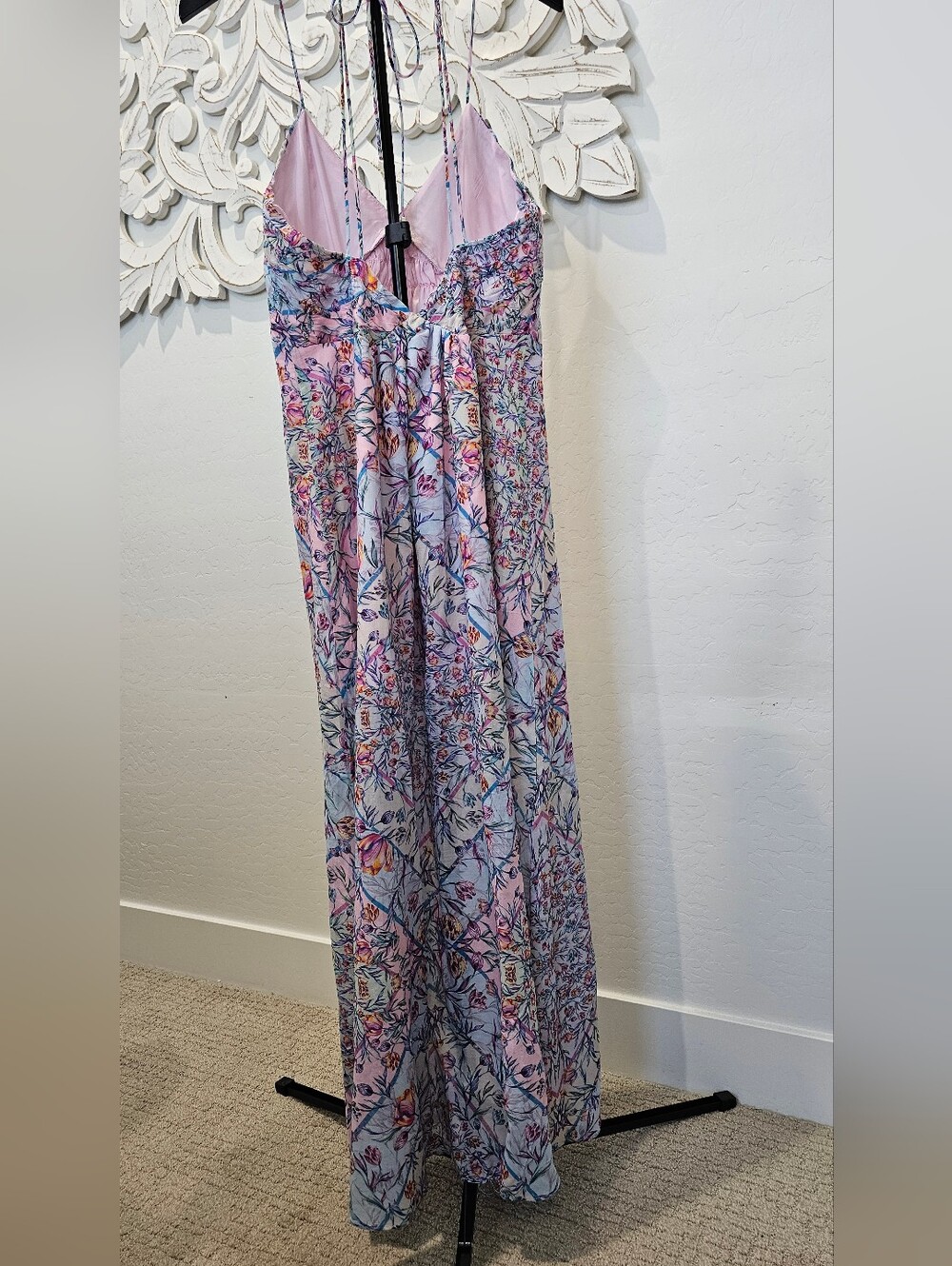 Steve Madden Lavender & Pink Floral Boho Lined Maxi Dress Thigh Slit Womens 6-8 - Picture 5 of 10